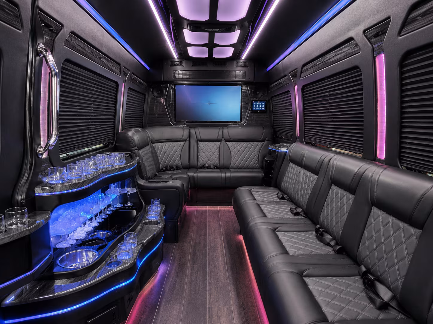 these buses come loaded with the amenities your group wants